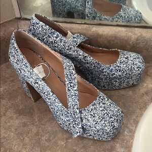 Blue Floral Mary Jane Platform Heels